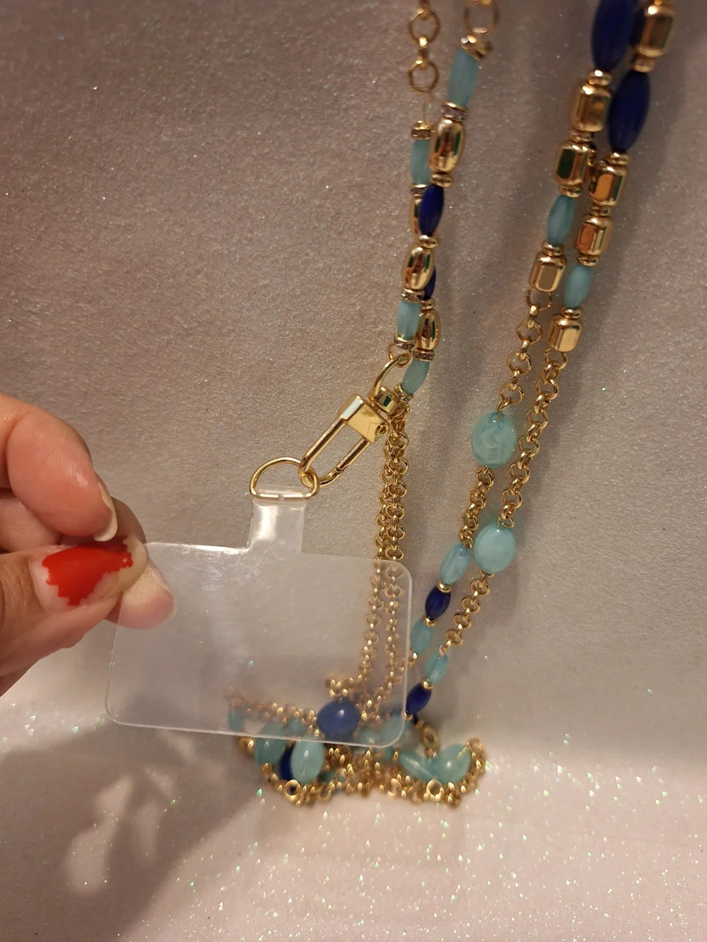 Cross Body Wristlet Phone Chain Strap With Clip Gold Blue New